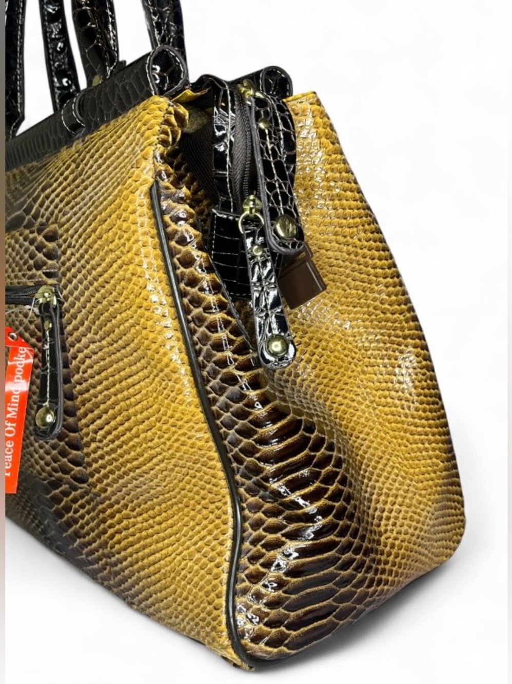 Samantha Brown Croc Embossed Travel Tote Bag - Brown & Black, RFID Protected - Picture 5 of 7